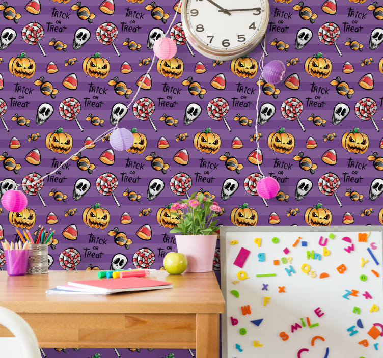Trick or treat with pumpkins Orange Wallpaper - TenStickers