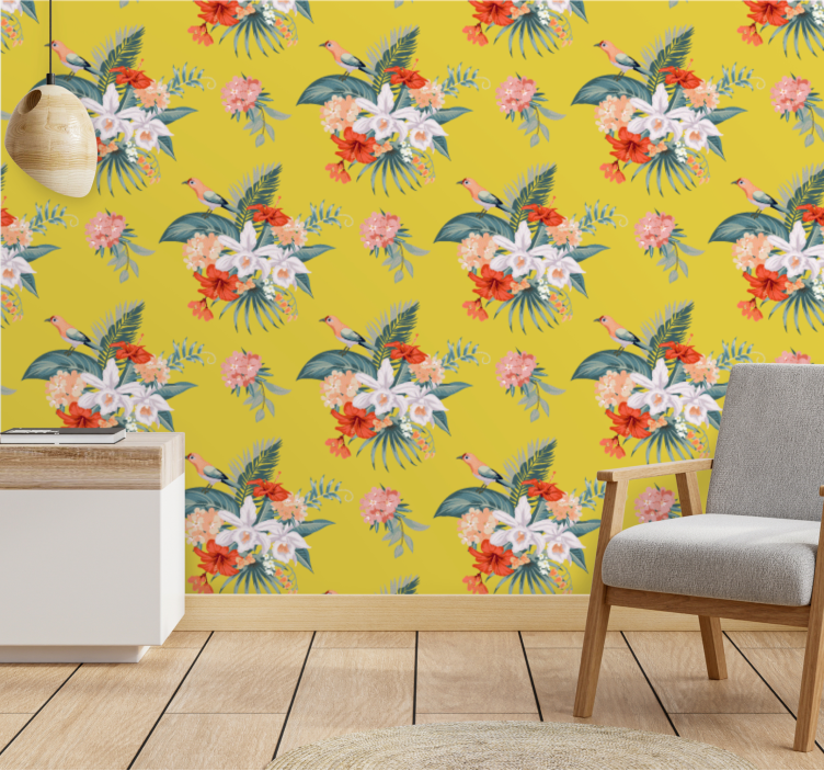 Bouquet on yellow background flowers wallpaper - TenStickers