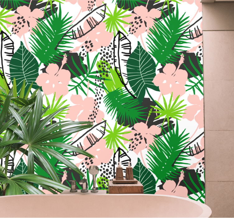 Tropical green delight jungle themed wallpaper - TenStickers