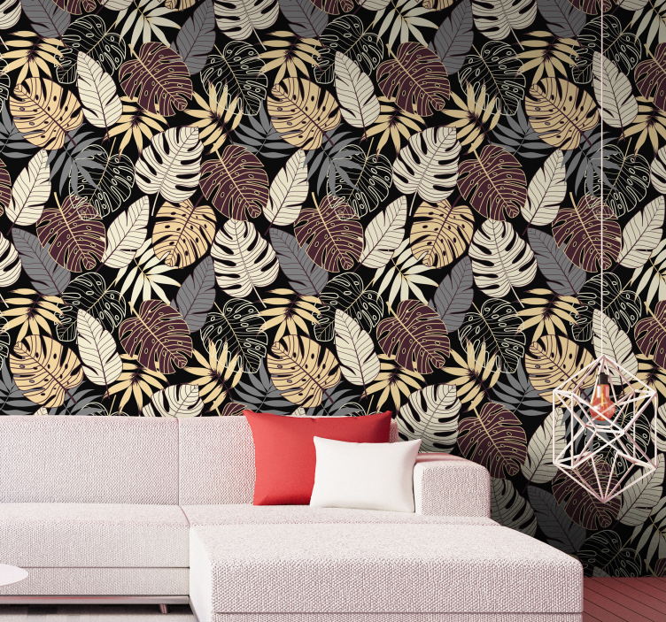 Tropical Greenery Motif leaves wallpaper - TenStickers