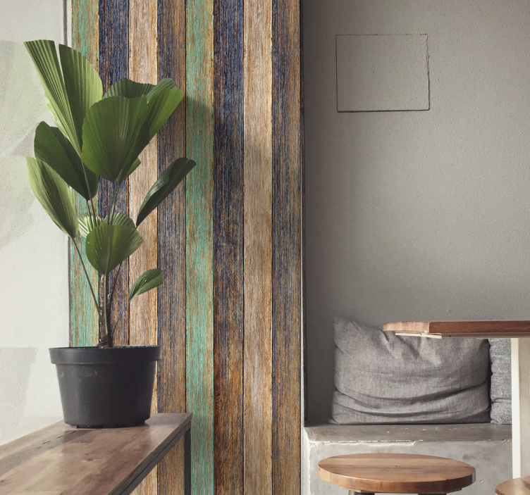 Colorful distressed design wood effect wallpaper - TenStickers