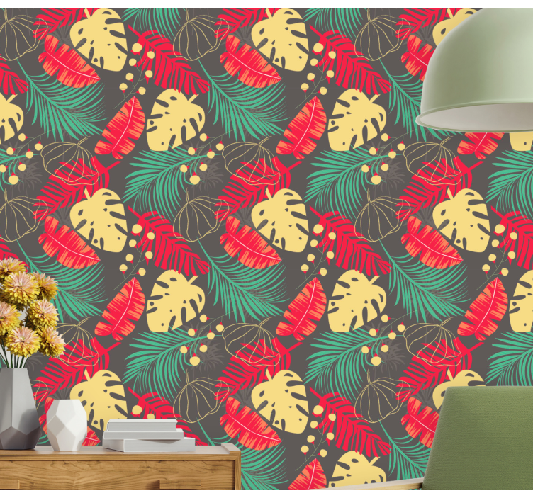 Tropical Monstera Motif jungle themed wallpaper - TenStickers