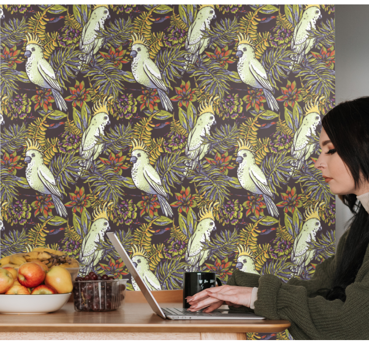 Tropical Parrot Pattern birds in wallpaper - TenStickers
