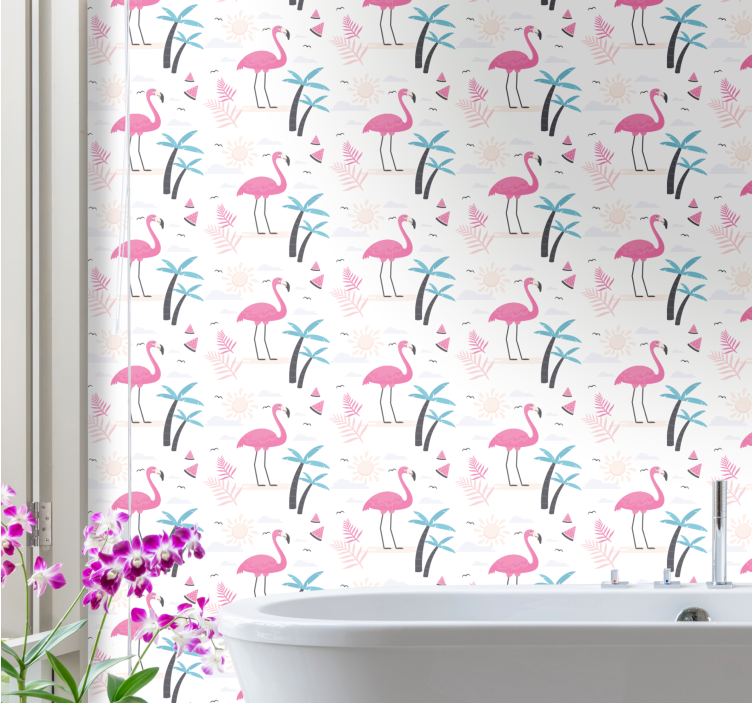 Tropical pink flamingo Modern Wallpaper - TenStickers