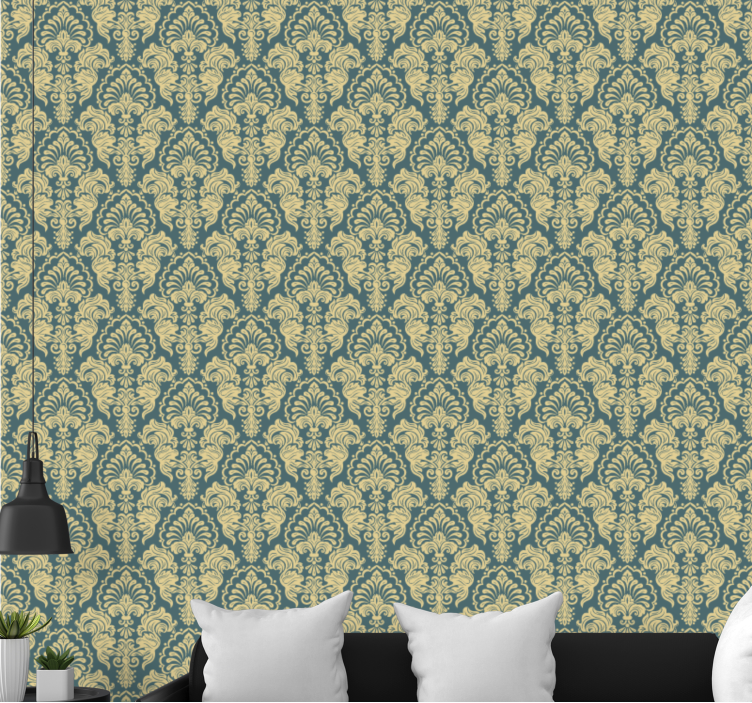 Turquoise and yellow classic pattern wallpaper - TenStickers