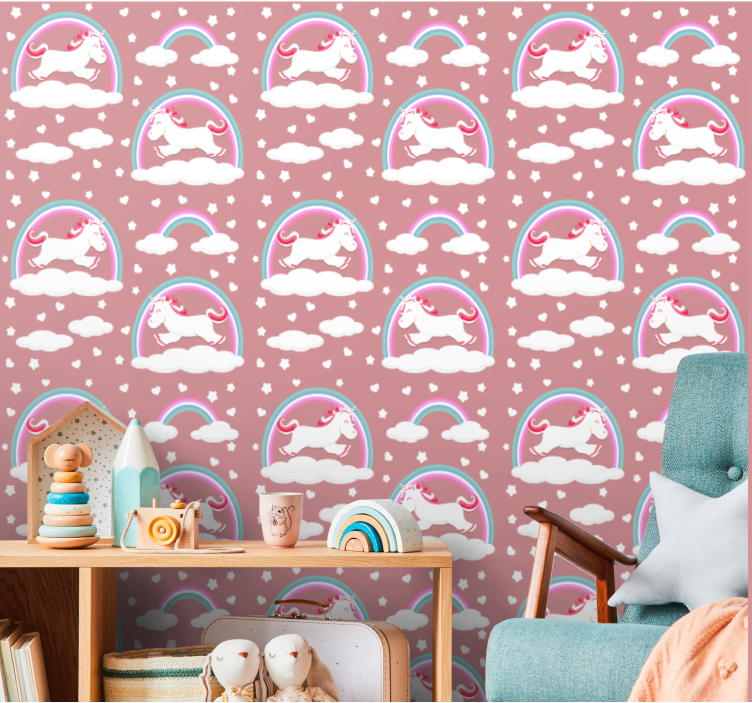 Unicorn Dreamscapes nursery room wallpaper - TenStickers