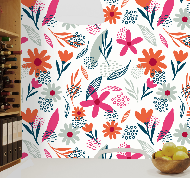 Vibrant Floral Motifs flowers wallpaper - TenStickers