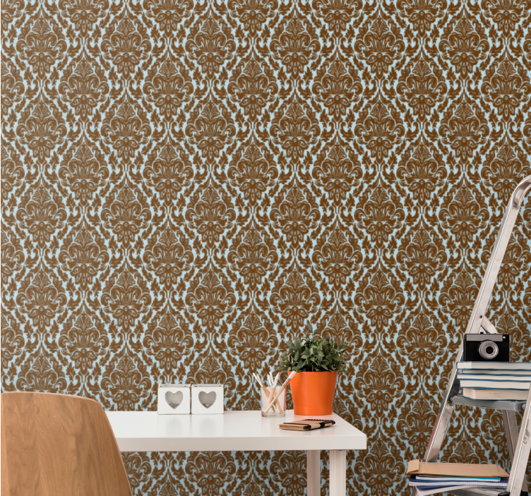 Mint brown Damask retro wallpaper - TenStickers