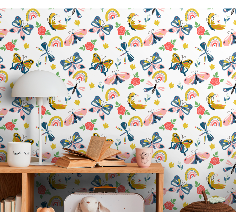 Whimsical Nature Motif butterflies wallpaper - TenStickers