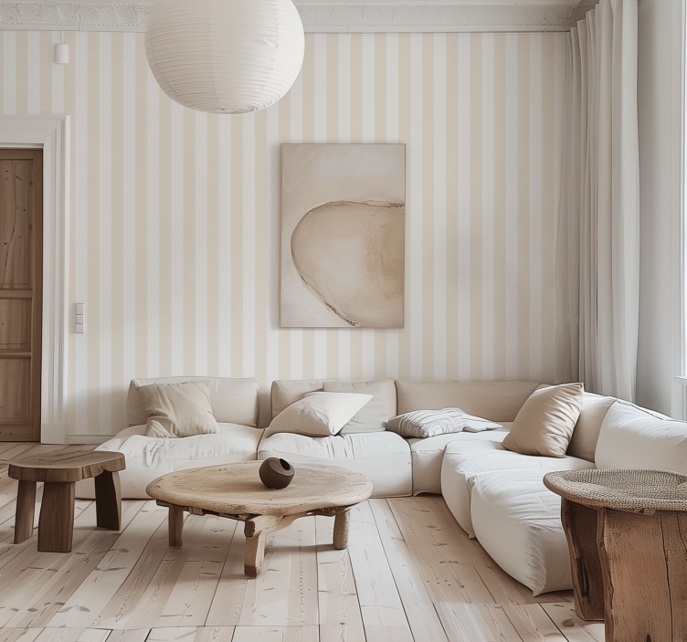 White and beige colours wallpaper vertically striped - TenStickers