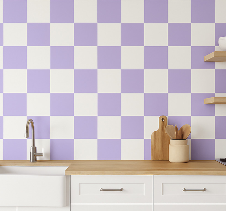 White and purple motif tile effect wallpaper - TenStickers