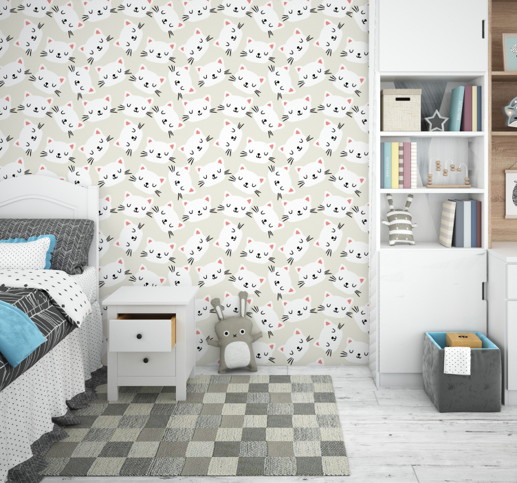 white cat face draw Kids wallpaper - TenStickers