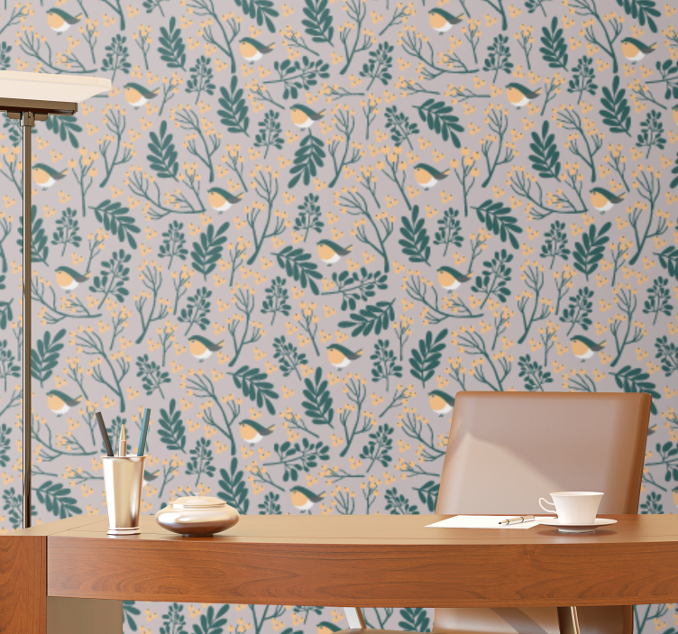 Yellow birds in grey forest  Animal Wallpaper - TenStickers